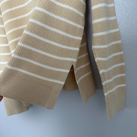 Gap Women's Hooded Sweater Size XL Waffle Knit Carmel White Stripe Beach - Picture 9 of 9